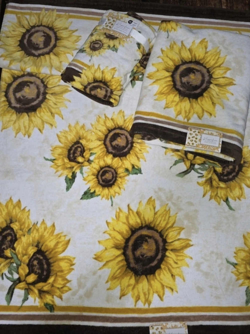 Kassatex Sunflower Floral Bath Towel Set NWT